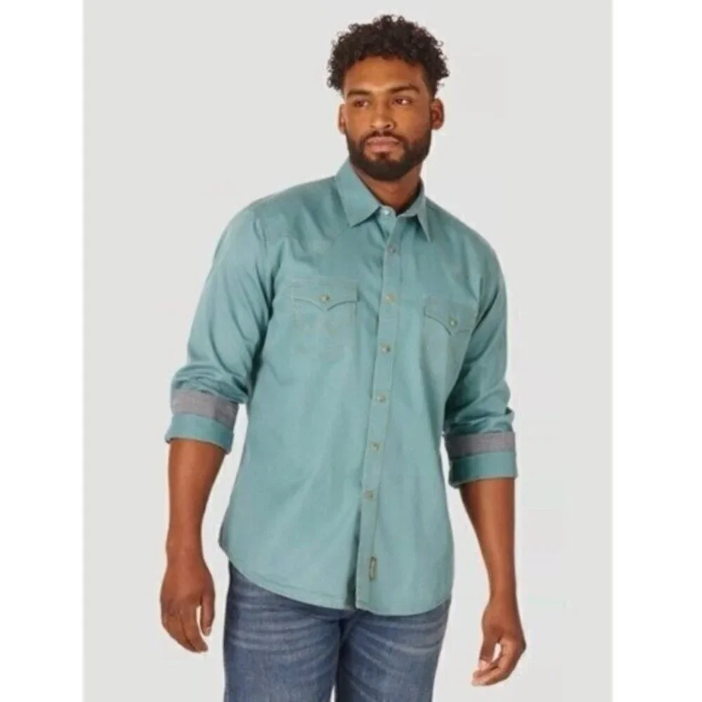 Wrangler Retro Pearl Snap Western Button Down Shirt Flap Pocket